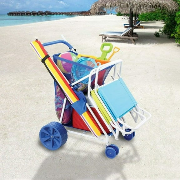 Folding Utility Beach Cart Collapsible Folding Outdoor Utility Wagon Wide Terrain Wheels for Sand