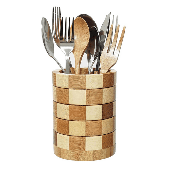 Bamboo Silverware Holder, Organizer, Utensil Holder for Kitchen Countertop, Wooden Organizer