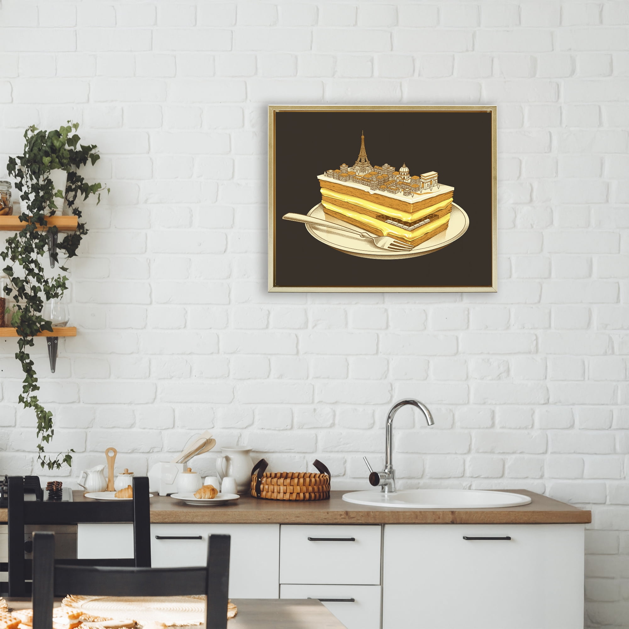 Stupell Industries Hungry For Travels Paris Gold Framed Floater Canvas Wall Art, design by Tobe Fonseca