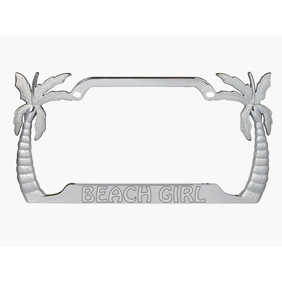 Beach Girl Style Palm Tree Heavy Duty Metal License Plate Frame Auto License Plate Frame/Car Accessories (Chrome/Silver)