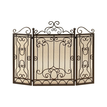 

DecMode 48 x 38 Brown Metal Foldable Mesh Netting 3 Panel Scroll Fireplace Screen 1-Piece