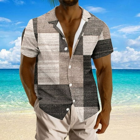 UVEASISHA Holiday Shirts for Men Mens Beach Shirt Short Sleeve Button Down Dress Shirts Colorblock Print Casual Summer Vacation Tropical Shirts 2025 90 off Clearance Sale