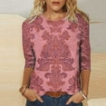thumbnail image 2 of 3/4 Sleeve Blouse for Women Round Neck Vintage Floral Print Loose Fit T Shirt Trendy Summer Fall Comfy Tees Outfits, 2 of 5