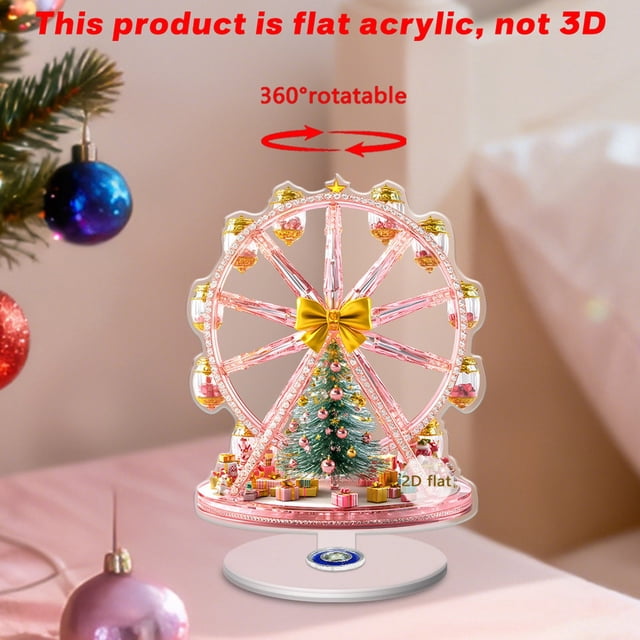 Christmas Warm Ferris Wheel Snowhouse Ornament 2D Flat Acrylic 360 Rotating Ornament Holiday Gift