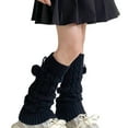 thumbnail image 2 of Zunfee Juniors Leg Warmers, Acrylic Warm Cable Knit with Pom Poms & Drawstring, Slouchy Casual Style, 3-15T Size, Black for Cool Weather, 2 of 3