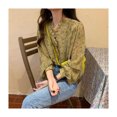 thumbnail image 4 of Camisa de manga larga con estampado floral para mujer, blusa holgada informal con volantes y botones para citas en el trabajo, 4 of 8