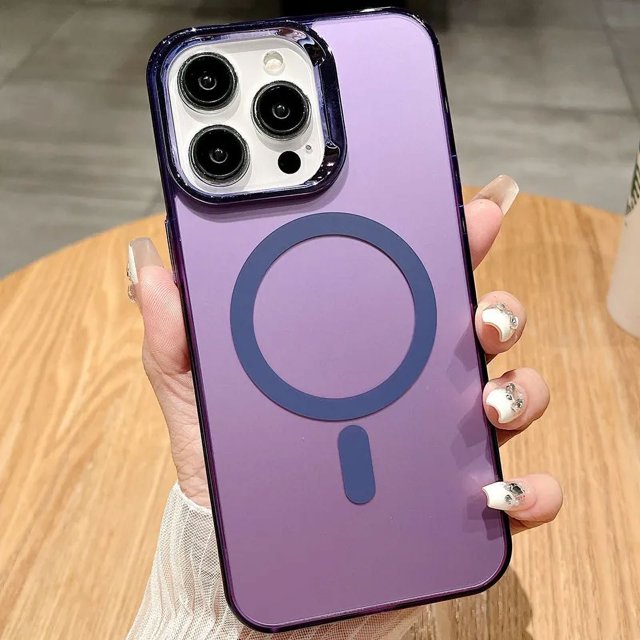 New Luxury Matte Laser IMD Colorful Magsafe Magnetic Case For iPhone 16 15 14 13 12 11 Pro Max Plus Acrylic Protection Cover Purple For iPhone 12 Pro
