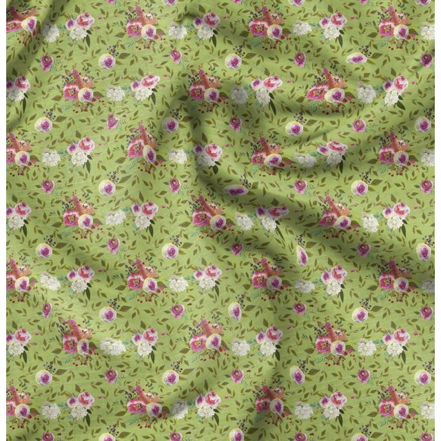Soimoi Green polyester Crepe Fabric Leaf Floral Print Sewing Fabric Yard 52 Inch Wide