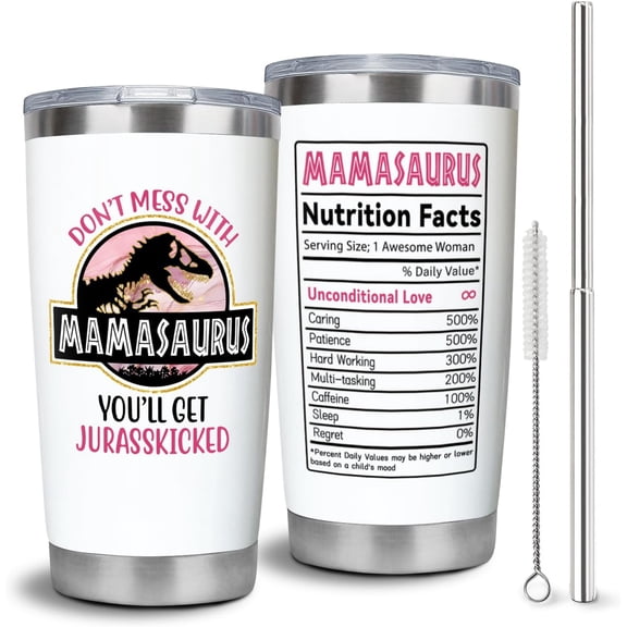 20oz Mom Tumbler Lid And Straw Mamasaurus Cup, Mom Gifts from Daughter/Son, Mama Birthday Gifts, Mother''s Day Gift for Mama, Best Mother In Law Gift,Mother Coffee Cup Stainless Steel Mugs