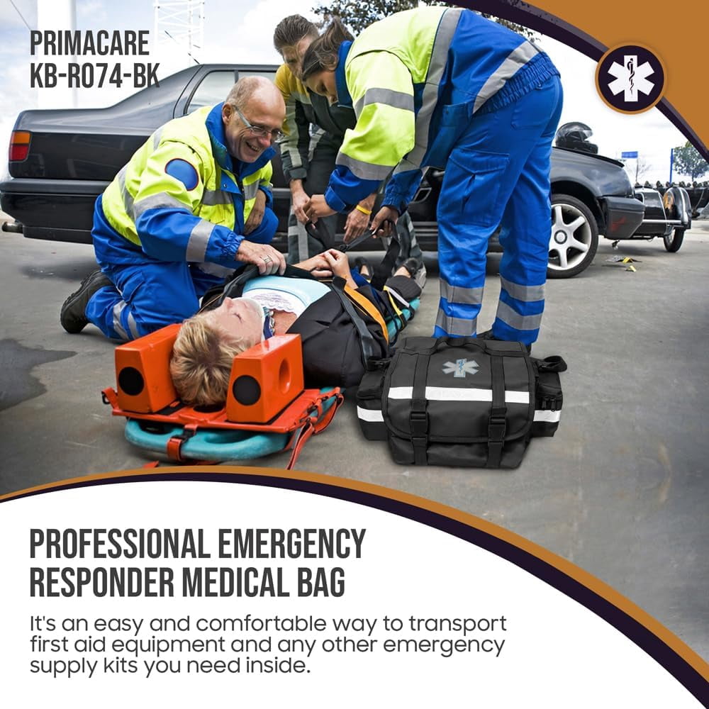 Primacare KB-RO74-BK EMT Emergency Trauma First Responder Medical Bag With Multiple Compartments Empty, Black