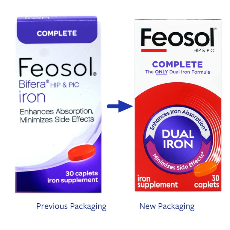 Feosol Complete Bifera HIP & PIC 3pk Iron Supplement 30 Caplets