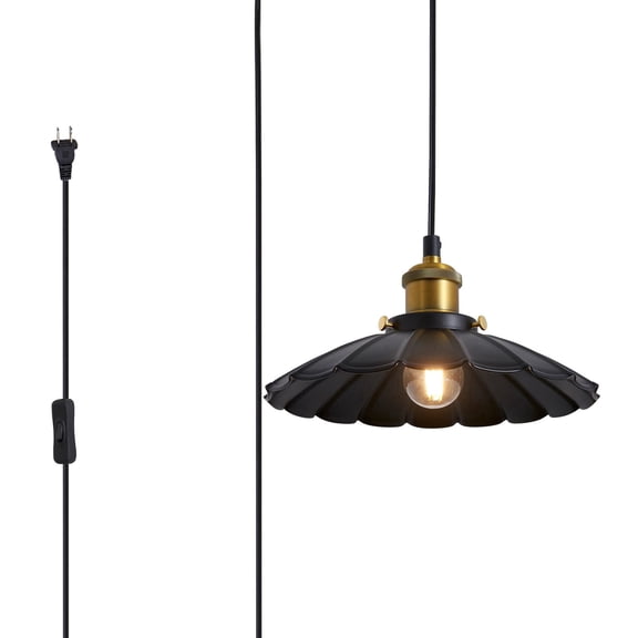 Oyisen Plug in Hanging Light, Vintage Black 9.8 Inch Lampshade 14Ft Plug in Pendant Light for Dining Room and Living Room, Kitchen Island Retro On/Off Switch Hanging Lamp Fixtures