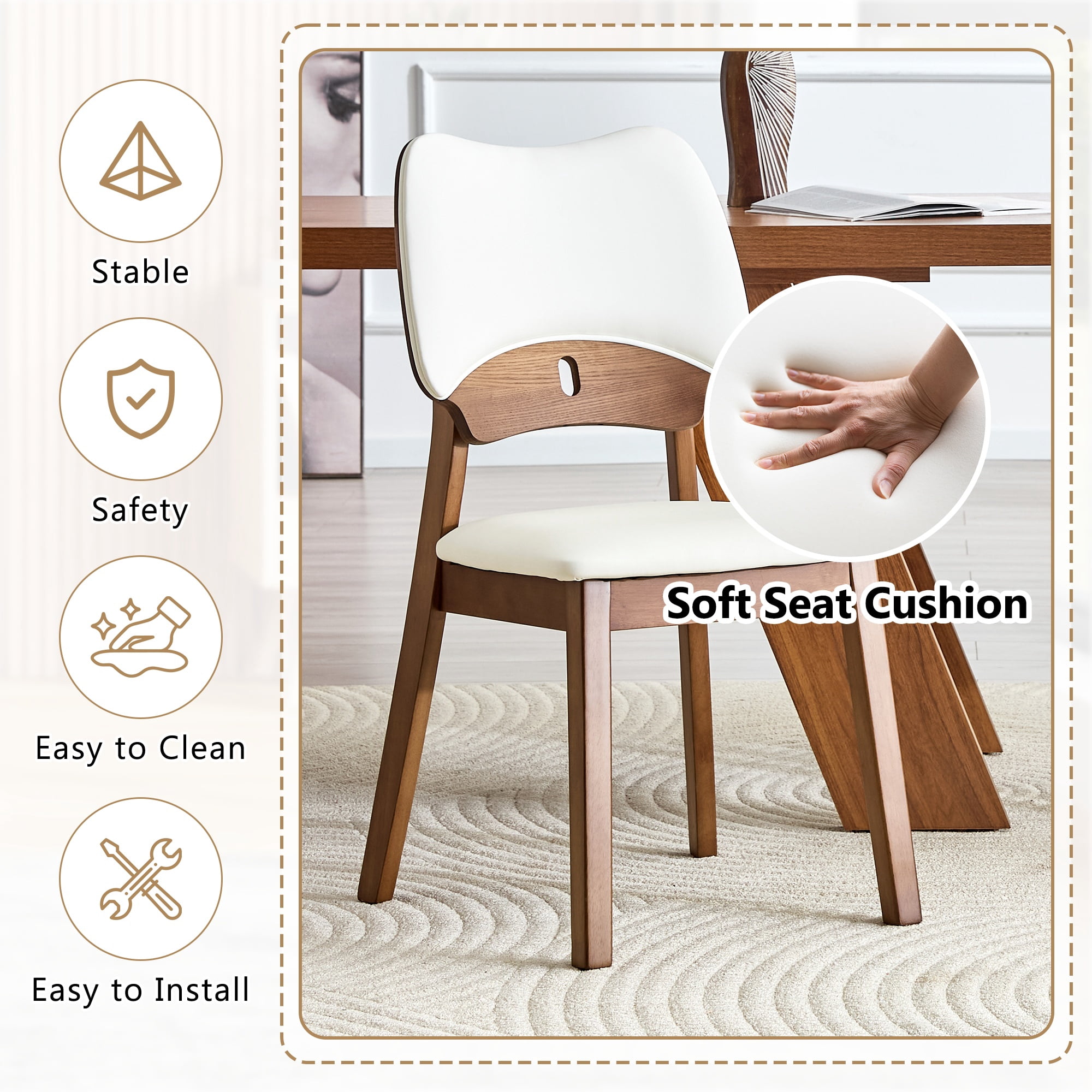 Aukfa Mid-Century Modern Dining Chairs Set of 2, Upholstered Accent Chairs with Solid Wood Legs & Curved Backrest, Walnut/Gray