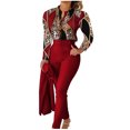 thumbnail image 2 of LYXSSBYX 2 Piece Outfit for Women Women V-Neck Printed Long Sleeved Top Add Solid Color Pants Set with Belt, 2 of 6