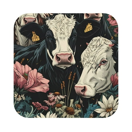 

Matuu Vintage Sunflower Cow for Cup Coasters Set of 6 Leather Coasters Desk Coasters for Office Measures 4” x 4” Square