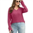 thumbnail image 6 of ZHYou No Boundaries Womens V Neck Long Sleeve Ribbed Knit Sweaters,Soft Textured Fabric Cozy Baggy Fit Casual Daily Wear Tops,Hot Pink,Size L, 6 of 7