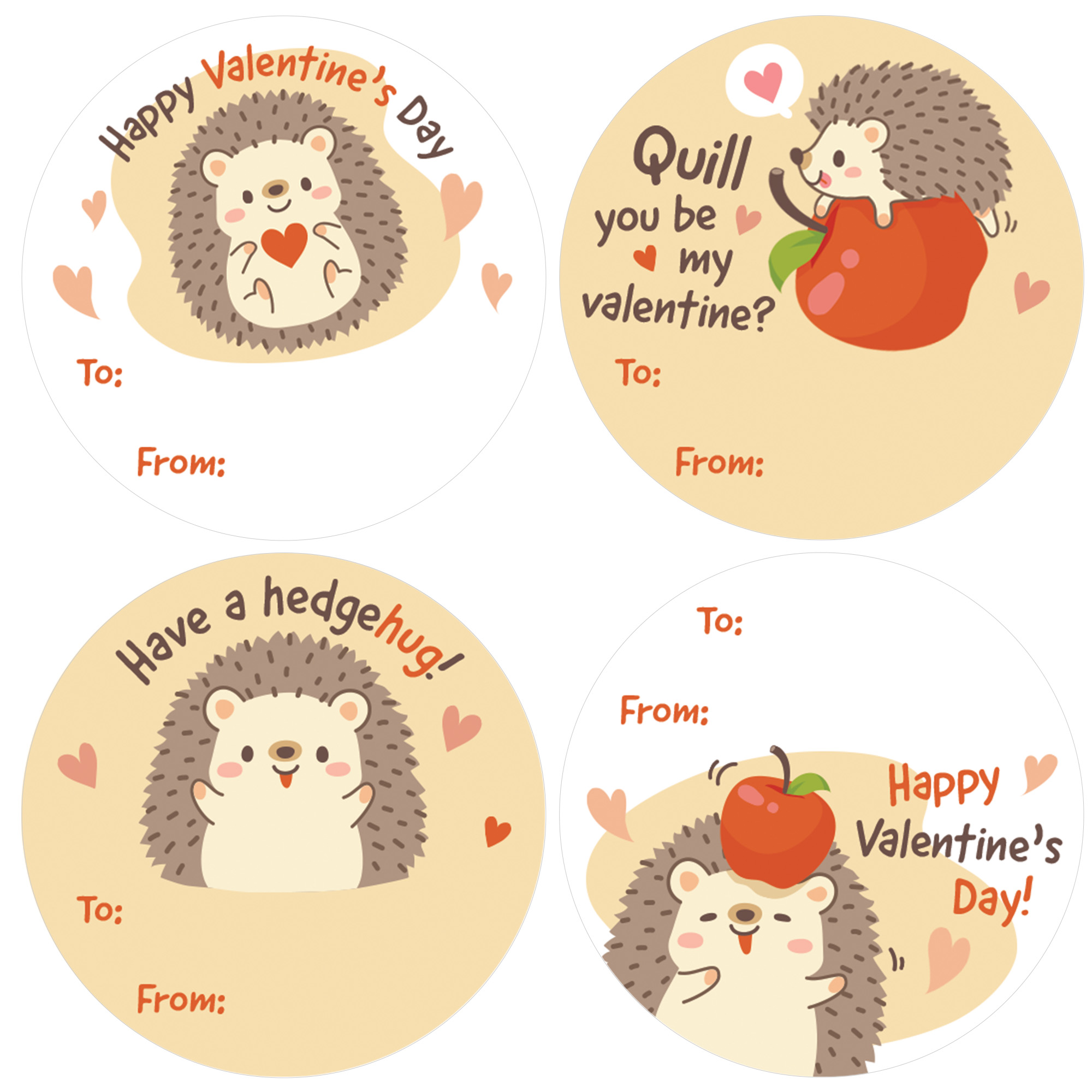 Distinctivs Hedgehog Valentines Labels for Kids, 40 Cute Animal