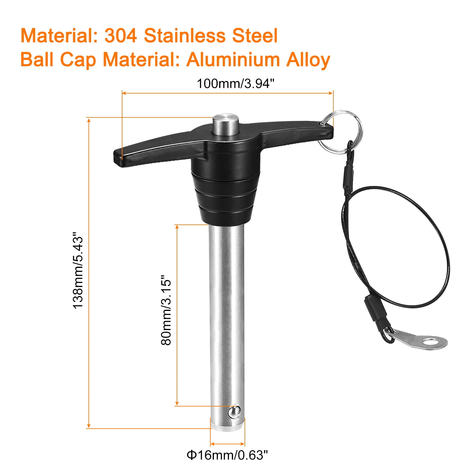 1Pack T Handle Locking Pins, Push-Button Quick Release Pin with Lanyard (16mm-80mm)