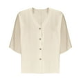 thumbnail image 5 of Ecqkame Womens 3/4 Length Sleeve Summer Tops Trendy Business Dressy Casual Blouses Solid Color V Neck Button Down Shirts Beige-A XXXXL, 5 of 8