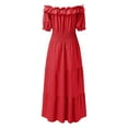 thumbnail image 5 of Baqcunre Womens Dresses 2023 New Spring New Solid Elastic Neckline Off Shoulder Slender Dress Women'S Casual Dresses Midi Dress Red Dress M, 5 of 6