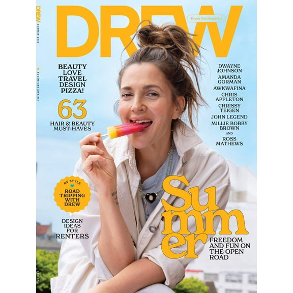 DREW Barrymore Magazine - Summer 2024: Road Tripping With Drew, Design Ideas For Renters, 63 Hair Beauty Must-Haves, Sunscreen, Cooking, Outdoors, Advice, Millie Bobby Brown, Dwayne Johnson More!