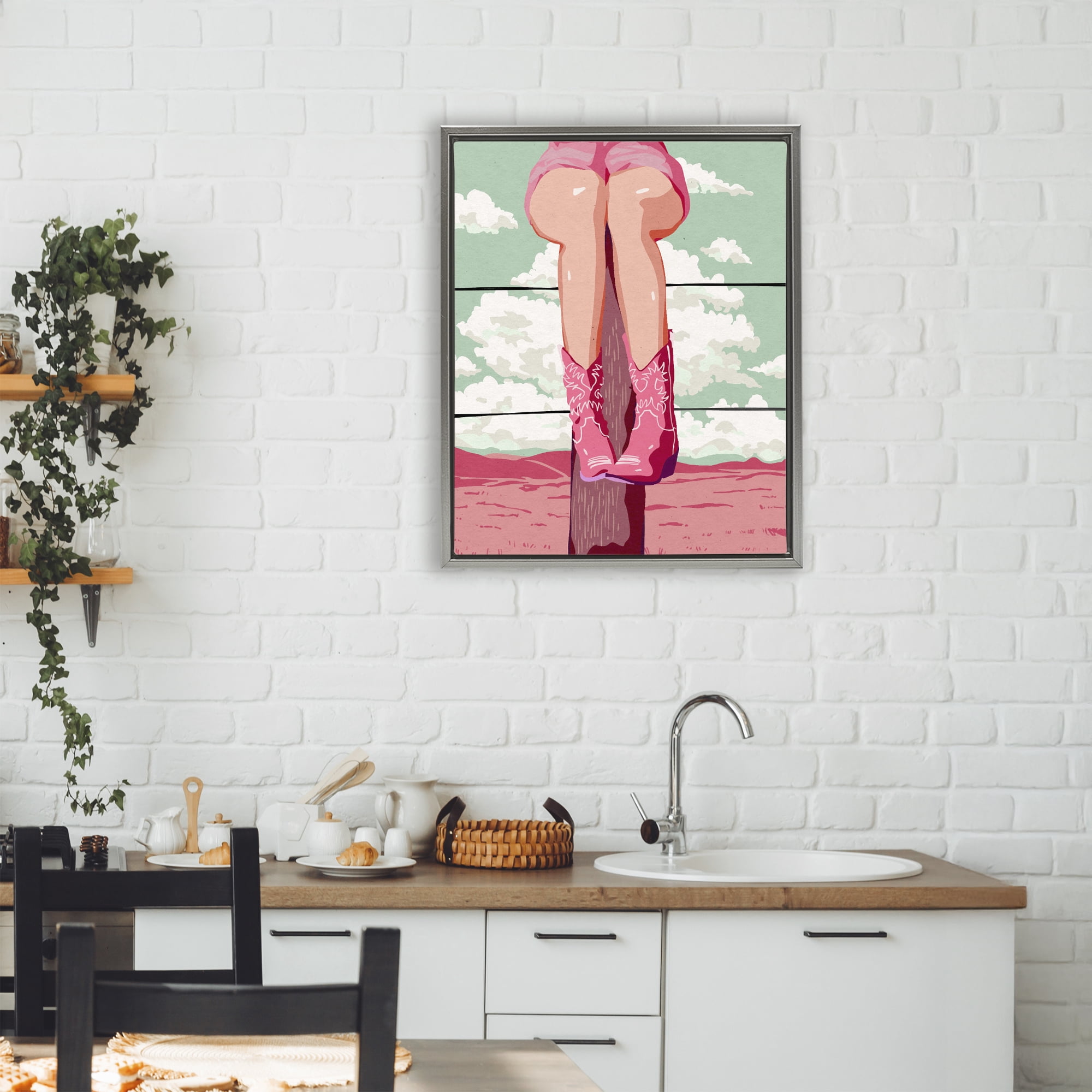 Stupell Industries Cowgirl on Fence Post Gray Framed Floater Canvas Wall Art, design by Ziwei Li