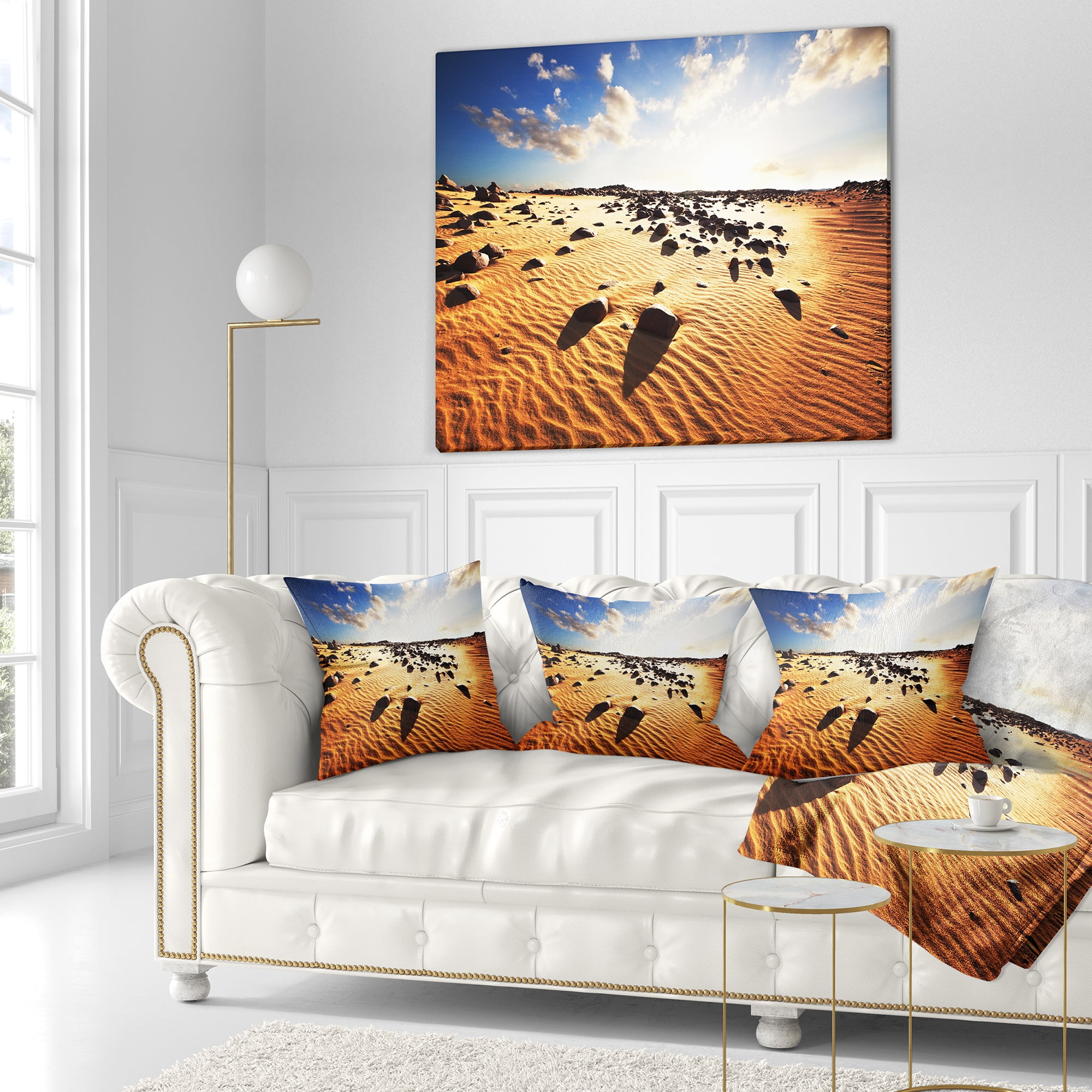 Designart Beautiful Rocky Sand Desert - African Landscape Printed Throw Pillow - 16x16