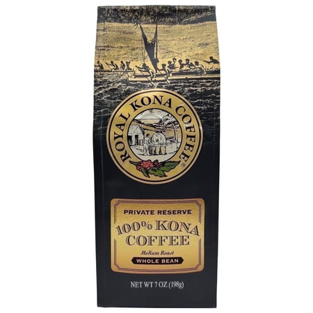 Royal Kona Coffee Medium Light Roast Whole Bean Coffee, 100% Hawaiian Kona Coffee, 7oz 1pc