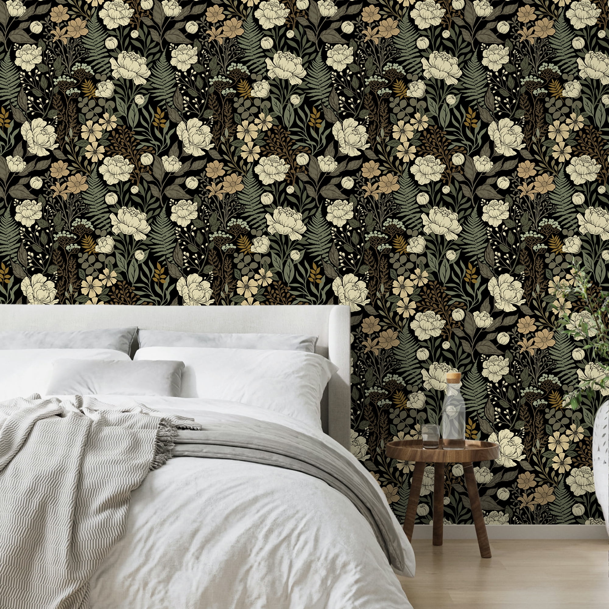 UMIGGEE 17.7-in x 118-in Floral Wallpaper Peel and Stick Floral Black Wallpaper Self Adhesive Flower Wall Paper Contact Paper Home Decor Wall Covering Old Furniture Renovation