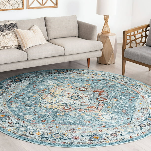 Alise Rugs Whitfield Vintage Medallion, Gray Blue And Gold Area Rugs