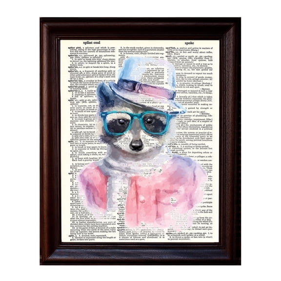 Hipster Raccoon - Dictionary Art Print Printed On Authentic Vintage Dictionary Book Page - 8 x 10.5