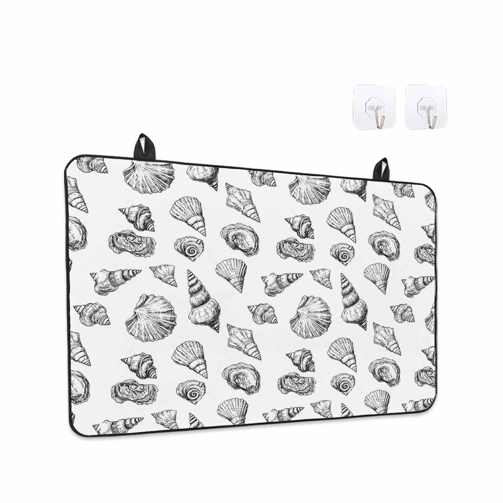 Ocean Conch Nautilus Stove Top Cover for Electric Stove, Heat-proof & Non Slip Glass Top Stove Cover Protector, White Black Coastal Beach Shell Kitchen Flat Cooktop Rubber Mat 24x21 Inches