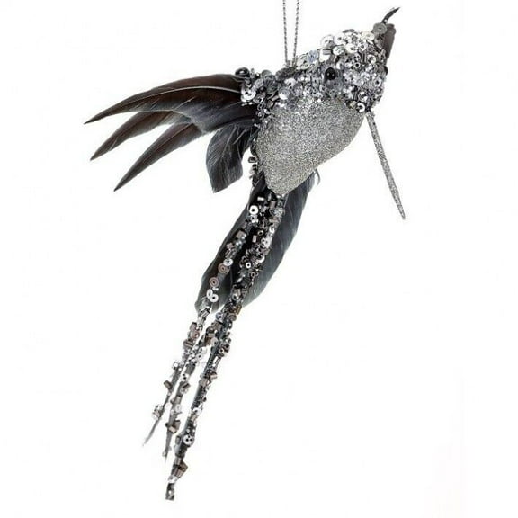 Sequined Glittery HUMMINGBIRD Silver & Gray Christmas Ornament, by Regency