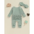 thumbnail image 6 of Spewahor Infant Baby Girl Fall Romper Letter Print Ribbed Long Sleeves Round Neck Full Length Jumpsuit with Headband, 6 of 9