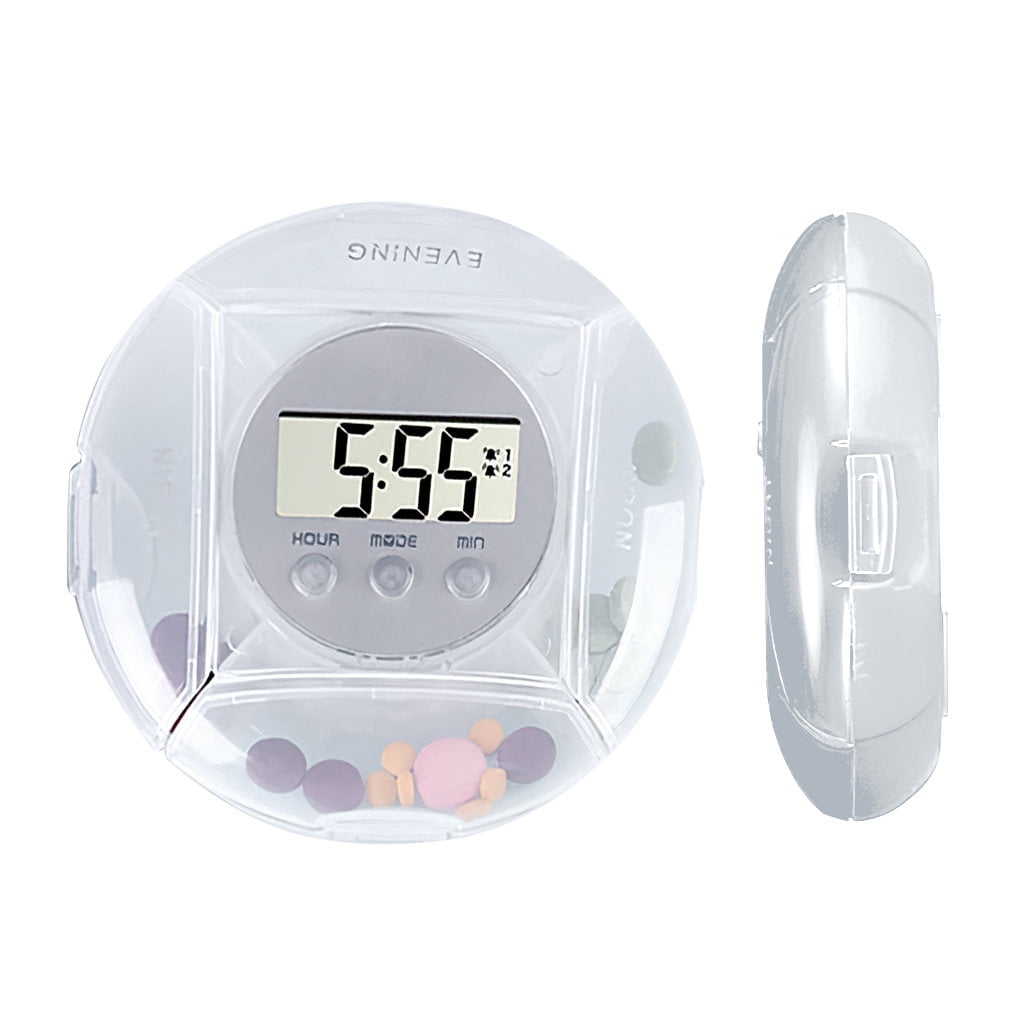 Round Electronic Four Compartment Medicine Box, Snap Seal Automatic