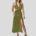 thumbnail image 2 of Womens Crochet Beach Cover Up Dress V-Neck Sleeveless Long Knit Halter Backless Bikini Wrap with Cut-Out, Summer Swimwear Cover Ups, 2 of 7