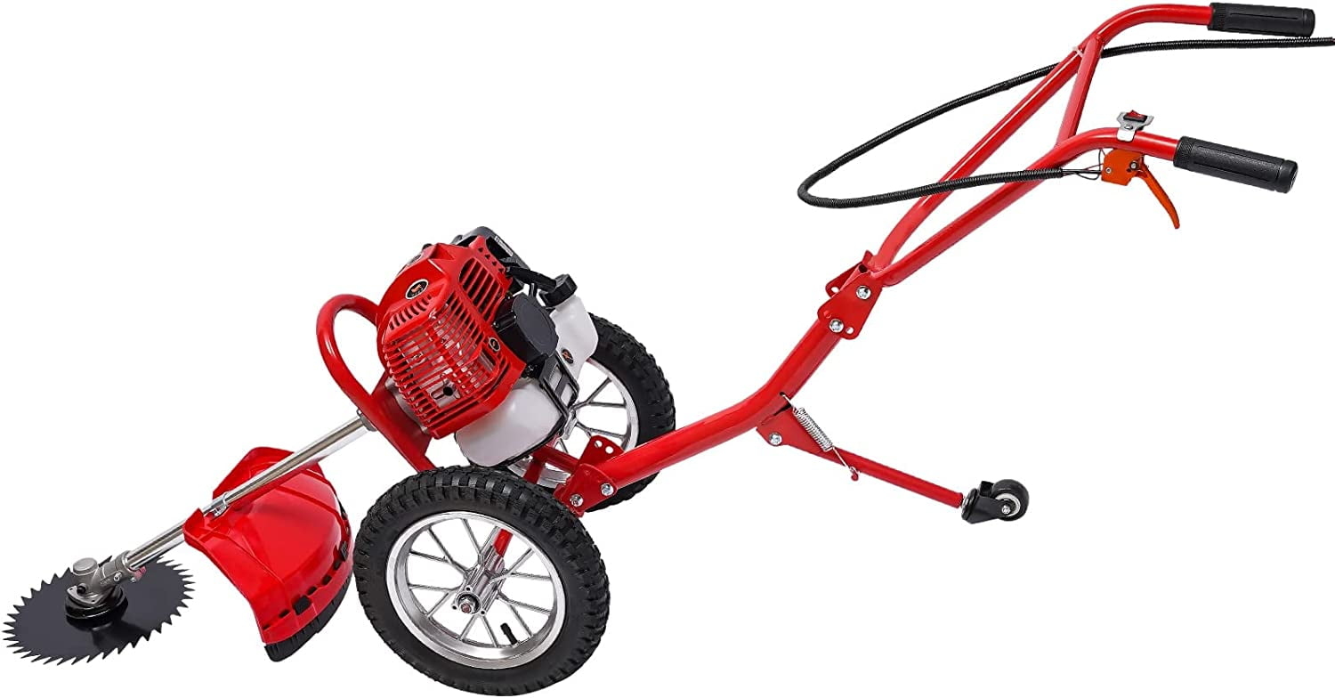 FETCOI 2-Stroke Push Lawn Mower Gas Powered 49CC Single-Cylinder Hand Push Lawn Mower with Wheels,Height Adjustable Gas Powered Push Lawn Mower 1.8KW 6500-7000r/Min