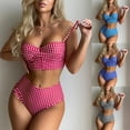 thumbnail image 4 of WREESH Womens Two Piece Swimsuit High Waisted Bikini Plaid Backless Split High Waist Bikini Lace-Up Beach Bathing Suit Blue, 4 of 4