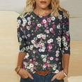 thumbnail image 1 of Blouse pour Femmes T-shirt Décontracté Imprimé Col Rond Manches 3/4 Ample, 1 of 1