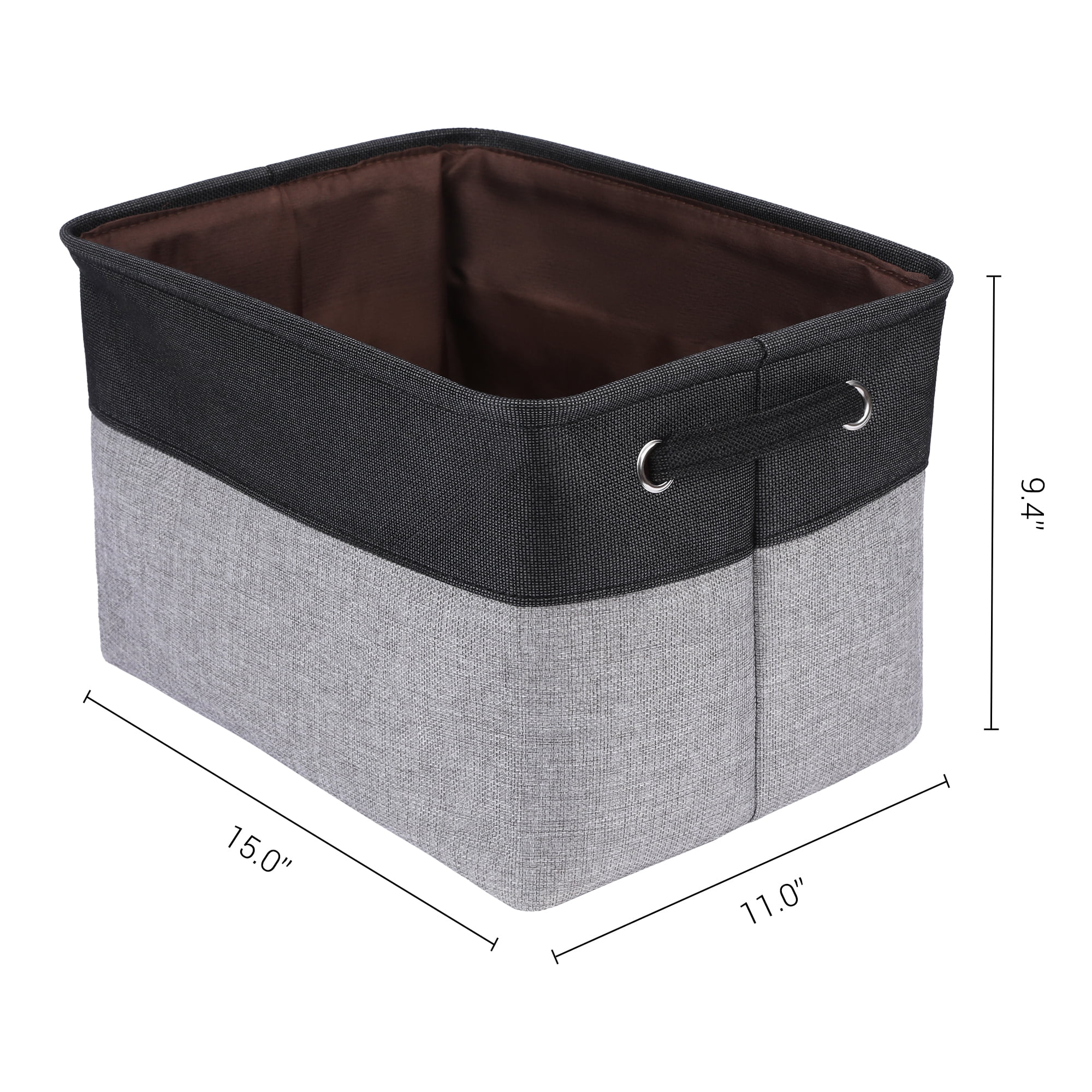 Unique Bargains Fabric Storage Bin with Handles 3 Pcs Black Gray 15*11*9.4in