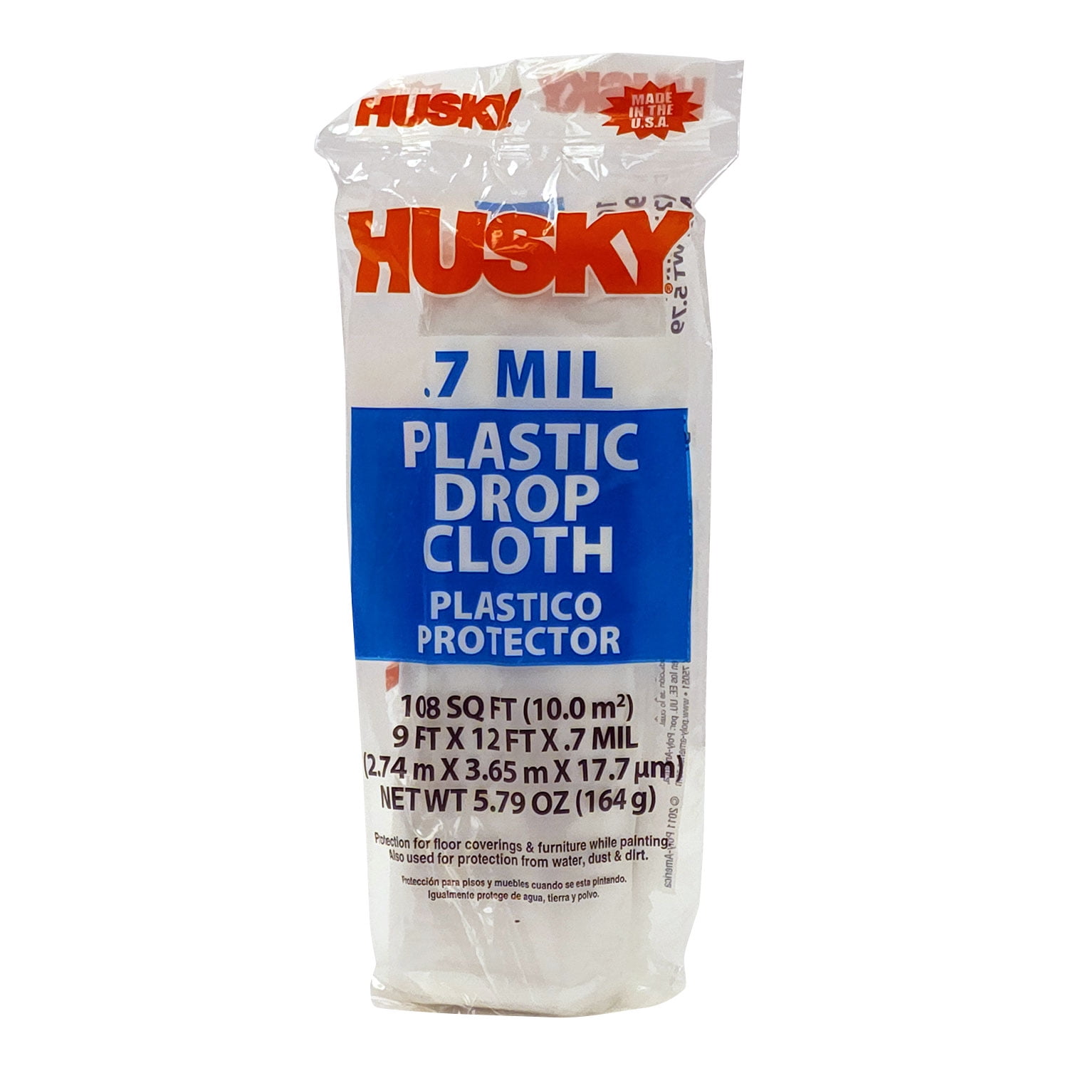 (2 pack) Husky 0.7 Mil Clear Plastic Drop Cloth, 9' Width x 12' Length