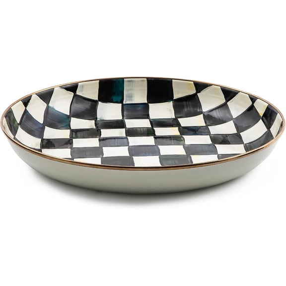 Enamel Abundant Bowl, Decorative or Serving Bowl, 13-Cup Capacity, Black-and-White Courtly Check