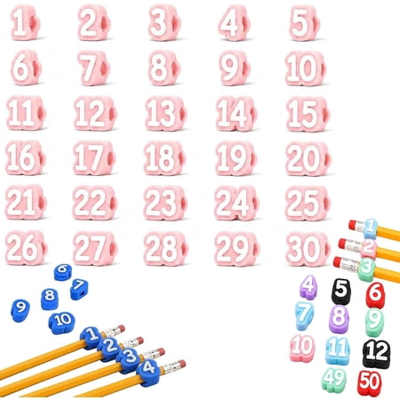 Numbered Pencil Toppers Reusable Classroom Pencil Toppers for Teachers Students Colorful Pencil Labels for Supply Stations and Classroom Organization Available in 1-30 1-50 Sets (30-Pink)