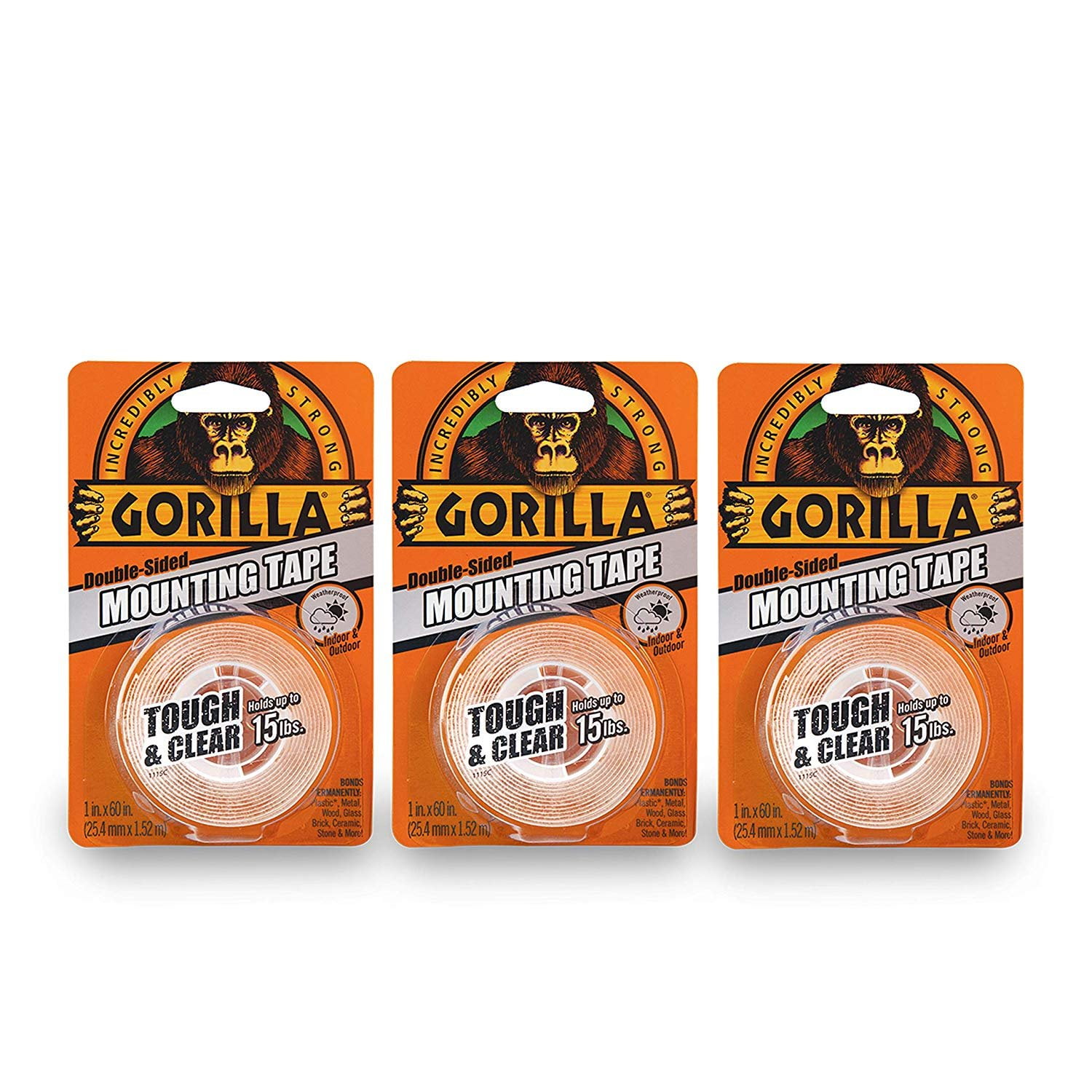 Gorilla Tough & Clear Double Sided Mounting Tape, 1 inch x 60 Inches, Clear, Pack of 4, Size: 4 Pack 6065003
