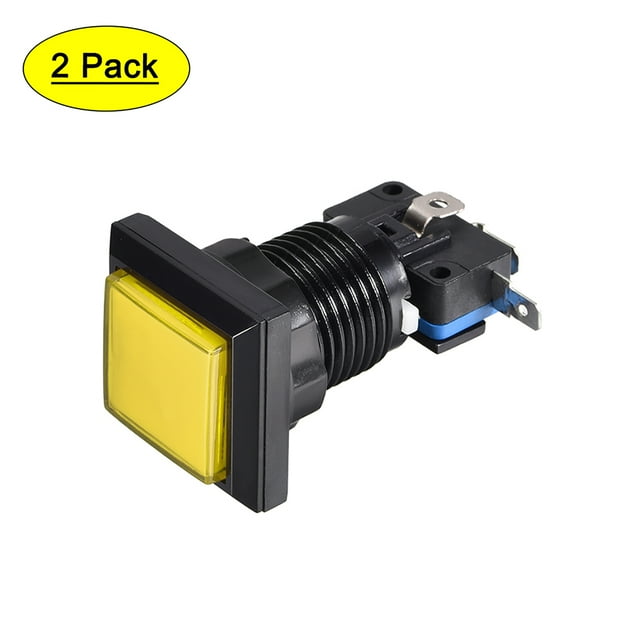 Juego Botón de Presión 34x34 Cuadrado 12V Interruptor de Botón Iluminado LED con Microinterruptor para Juegos de Video de Arcade Amarillo 2 piezas