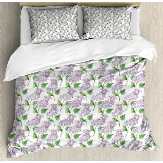 Lilac King Size Duvet Cover Set Watercolor Hand Drawn Style Lilac King Size Duvet Cover Set Watercolor Hand Drawn Style Aromatic Herbal Growth Countryside Cottage Theme Art Decorative 3 Piece Bedding With 2