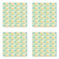 thumbnail image 1 of Abstract Coaster Set of 4, Silhouette Petals Nature Abstraction with Geometric Influences, Square Hardboard Gloss Coasters, Standard Size, Teal Earth Yellow, by Ambesonne, 1 of 2