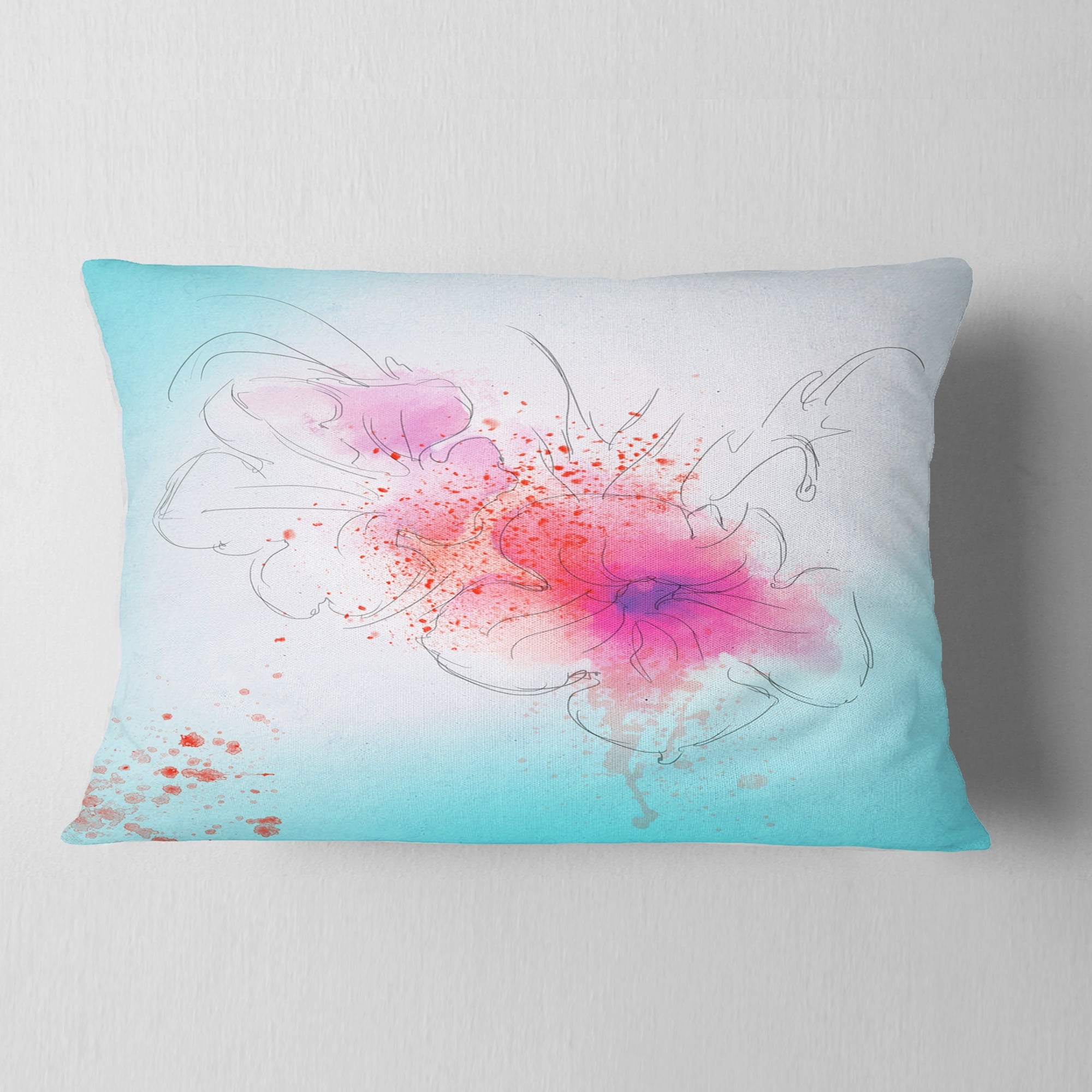 Designart Pink Flowers Illustration Watercolor - Floral Throw Pillow - 12x20