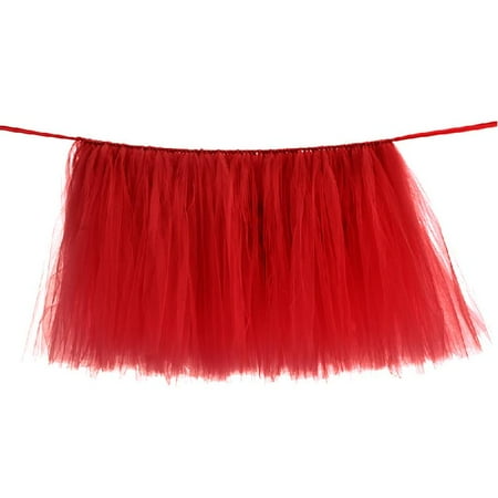 

Handmade Soft Tulle Table Skirt Contrast Color Patchwork Tutu Tablecloth Cover f