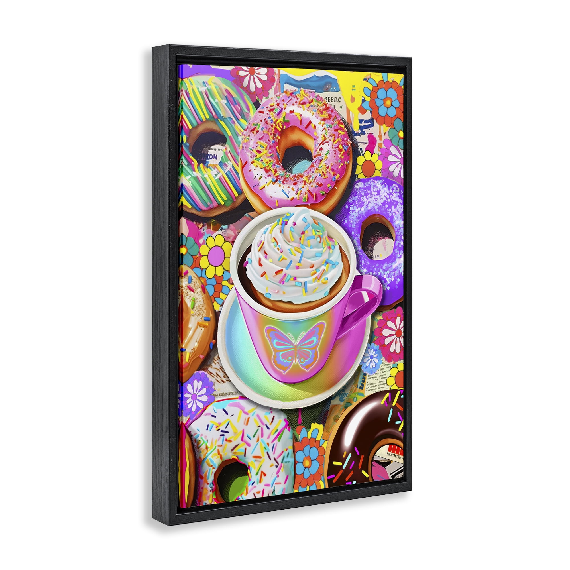 Stupell Industries Pastel Donuts & Coffee Mug Food & Beverage Painting Black Floater Framed Canvas Art Print Wall Art, 17 x 25